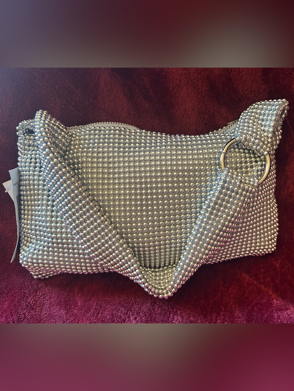 Jessica McClintock Silver Beaded Shoulder Bag
